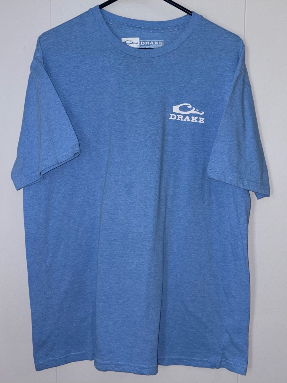 Drake Waterfowl Hunting Dog Graphic Tee Men L Blue Outdoor Short Sleeve
